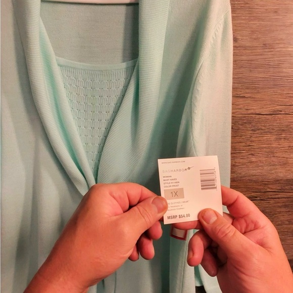 Sag Harbor Light Green Mint Pastel Cardigan Sweater - Picture 5 of 11